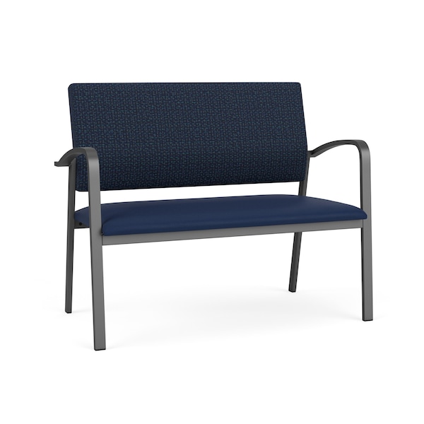 Lesro Newport 2 Seat Tandem Seating Metal Frame No Center Arms, Charcoal, RF Blueberry Back, MD Ink Seat NP1501 - main